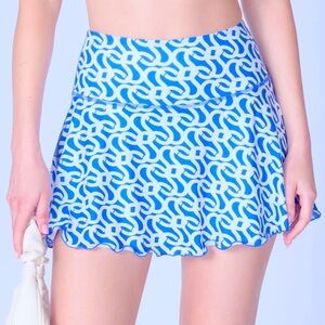 NWT Gottex X Ruffle Skort Geo print royal blue golf tennis pickle ball quick dry